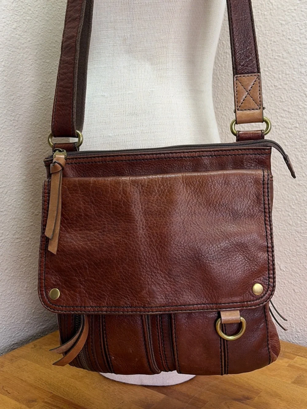 Fossil Long Live Vintage 1954 Leather Cargo Crossbody Bag Brown - Picture 13 of 15
